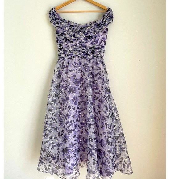 New Shoshanna -Meraki Fleur Clip Dot Purple Midi Dress - Picture 8 of 12